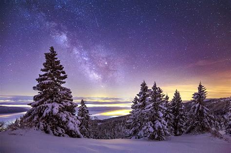 Free Download Hd Wallpaper Earth Night Milky Way Sky Snow