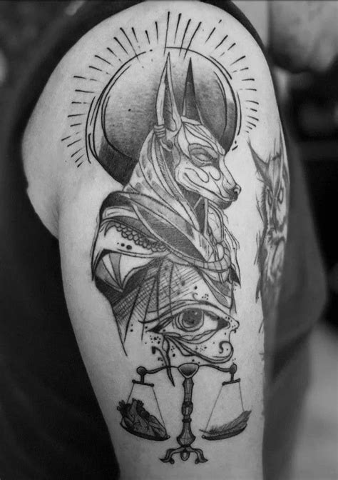 Anubis Sketch Shoulder Tattoo Tattoogoto