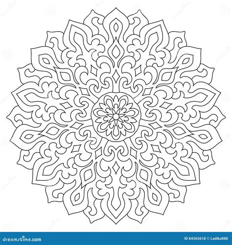 Circular Geometric Ornament Round Outline Mandala For Coloring Page