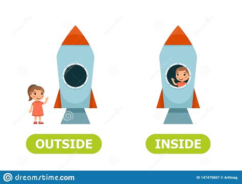 Little Girl In The Rocket And Outside. Illustration Of Opposites Inside And Outside Stock Vector ...