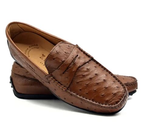 Sales Zelli 100 Ostrich Quill Slip On Italian Moc Driver Loafer Latest