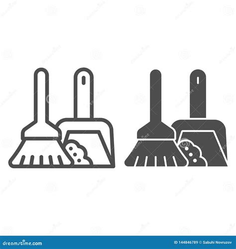 Broom And Dustpan Line And Glyph Icon Cleaning Tools Vector