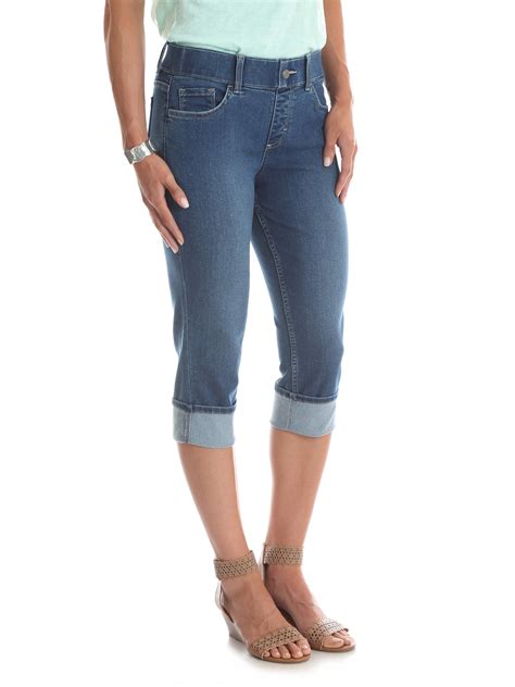 Lee Riders Womens Midrise Pull On Denim Cuffed Capri Pants Walmart