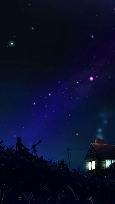Download Wallpaper 1440x2560 Astronomer Silhouette House Night