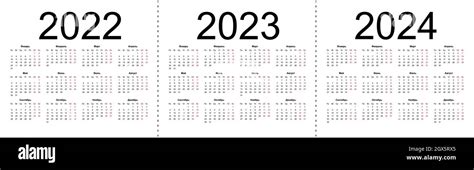 Calendar Grid For 2022 2023 And 2024 Years Simple Horizontal Template