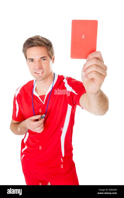 Portrait Of Male Soccer Referee Holding Red Card Stock Photo Alamy