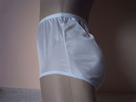 Silky Baby Blue Sheer Nylon Full Cut Panties Vintage Mushroom Gusset S