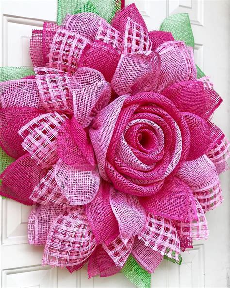 Pink Poly Burlap Flower That Sure To Brighten Your Door Throughout The Summer Burlap Wreath