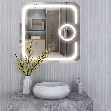 Square Wall Mounted Frameless Led Lighted Illuminated Bathroom Vanity Mirror With Touch Sensor