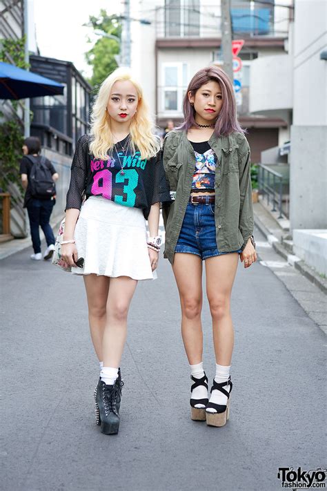Mesh Top And Spike Boots Vs Crop Top And High Waist Shorts In Harajuku Tokyo Fashion
