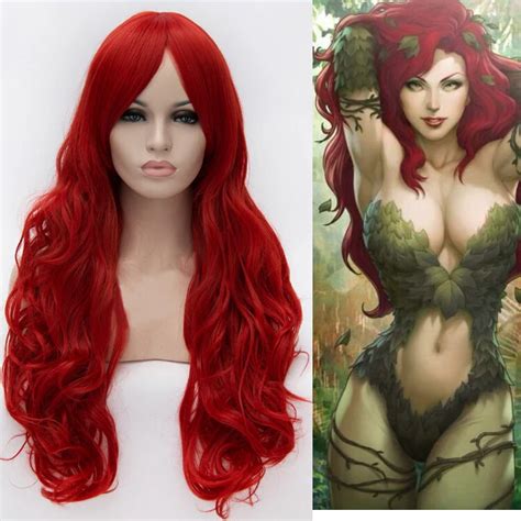 Batman Poison Ivy Cosplay Wigs Long Wavy Curly Red Synthetic Hair Women Girl Anime Party Wig