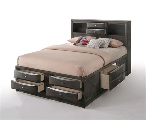 A standard king size bed and mattress is 150cm wide and 200cm long. Acme Ireland Bed with Storage - Gray Oak 22700Q-Bed at Homelement.com