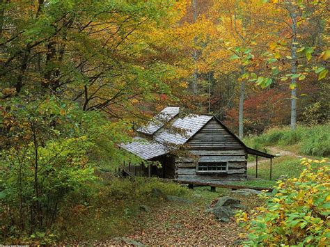 Autumn Landscape Nature Log Cabin Wallpaper Free Download Pics