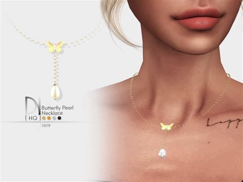 The Sims Resource Butterfly Pearl Necklace By Darknightt • Sims 4