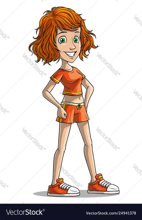 Cartoon Redhead Smiling Girl Character Royalty Free Vector