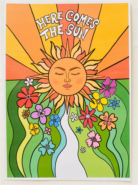 The Beatles Here Comes The Sun Art Print Retro Wall Art Etsy Uk In