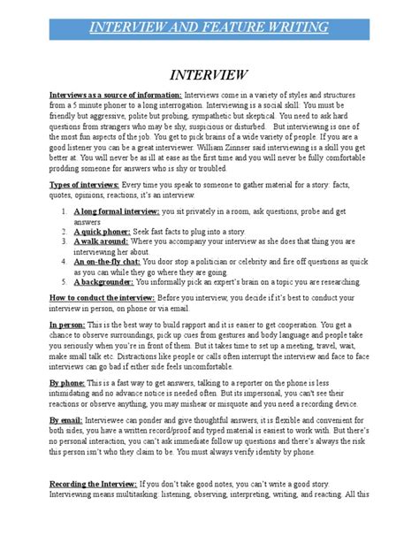 Interview And Feature Writing Pdf Interview News