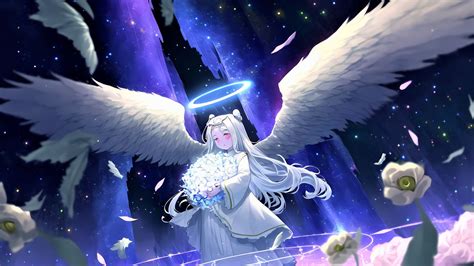 wallpaper girl angel wings halo bouquet anime hd picture image