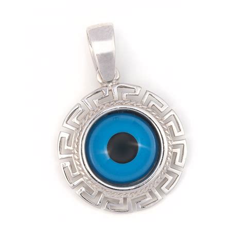 Sterling Silver Evil Eye Greek Pendant Greek Protection Etsy