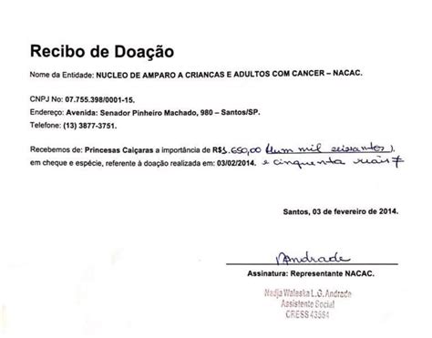 Modelo De Recibo De Doação Em Dinheiro