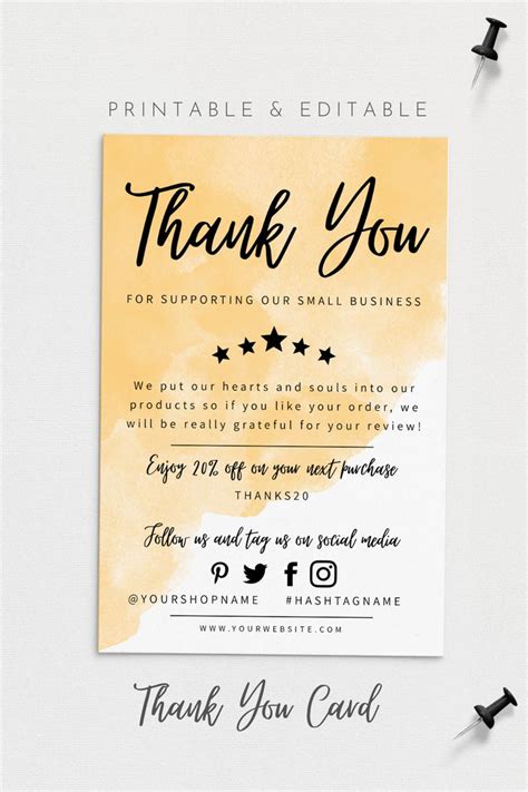 Thank You Cards Paper Party Supplies Insert Card Editable Business
