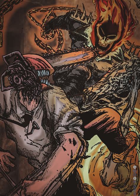 Artstation Chainsaw Man Vs Ghost Rider