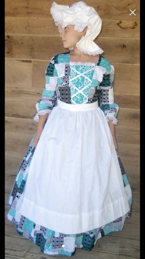 Girls Pioneer Dress Costume Apron Bonnet Peasant Colonial Historical