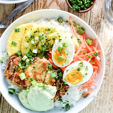 Sweet Chili Pork Cutlet Rice Bowls With Avocado Creamcooking And Beer