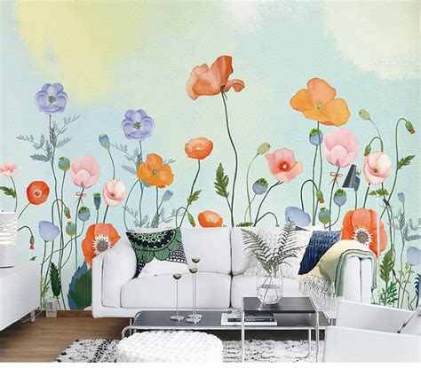 Hand Painted Fresh Flowers Wall Murals Wall Stickers Warm Etsy