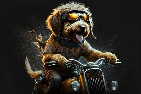 Dog Riding On A Motorcycle Digital Illustration Artwork Animals Pets