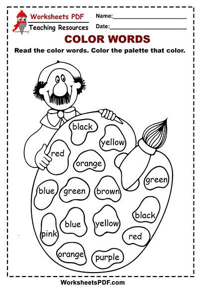 Color By Color Word Worksheets