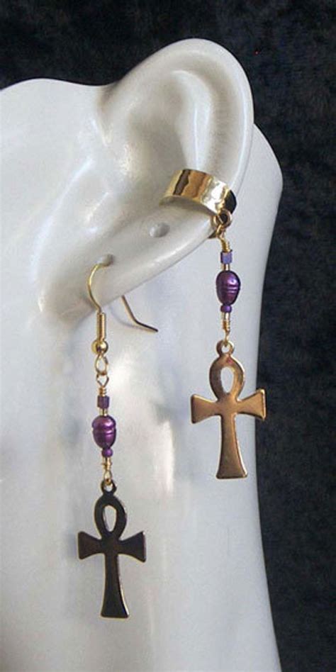 14k Gold Filled Single Ear Cuff And Earring Egyptian Ankh With Etsy