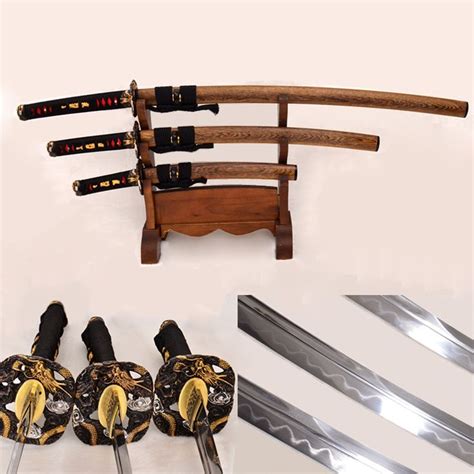 Hand Forged Japanese Samurai 3 Dragon Swords Set Katana Wakizashi