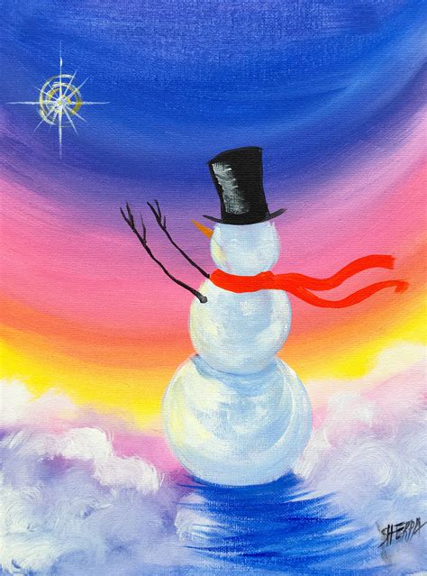 Simple Snowman Christmas Step By Step Acrylic Painting On Canvas For