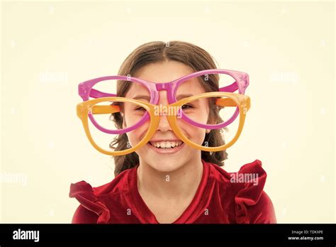 Laser correction. Eye exercises to improve eyesight. Girl kid wear big