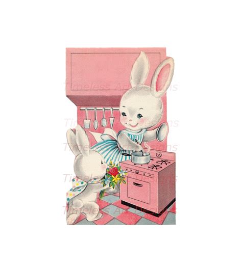 Vintage Digital Image Cute Mommy Bunny Rabbit And Baby Bunny Etsy