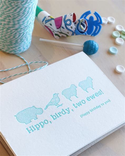 Letterpress Birthday Card In Turquoise Funny Punny Cute Etsy