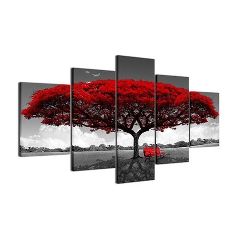 Romantic Autumn Red Tree 5 Piece Canvas Art Yoga Mandala