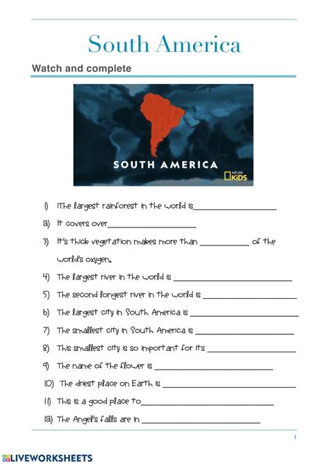 South America Interactive Worksheet