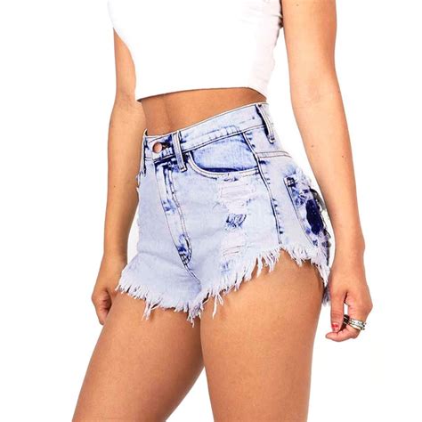 Ripped Hole Short Jeans For Women Sexy Edges Loose High Waist Jeans Denim Shorts Summer Casual