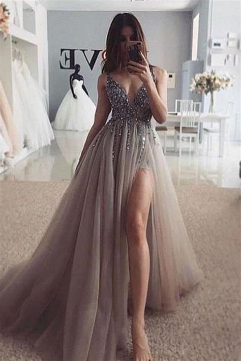 Silver Grey Prom Dress 2021 Evening Gown Graduation Party Etsy Trendy Prom Dresses Grey