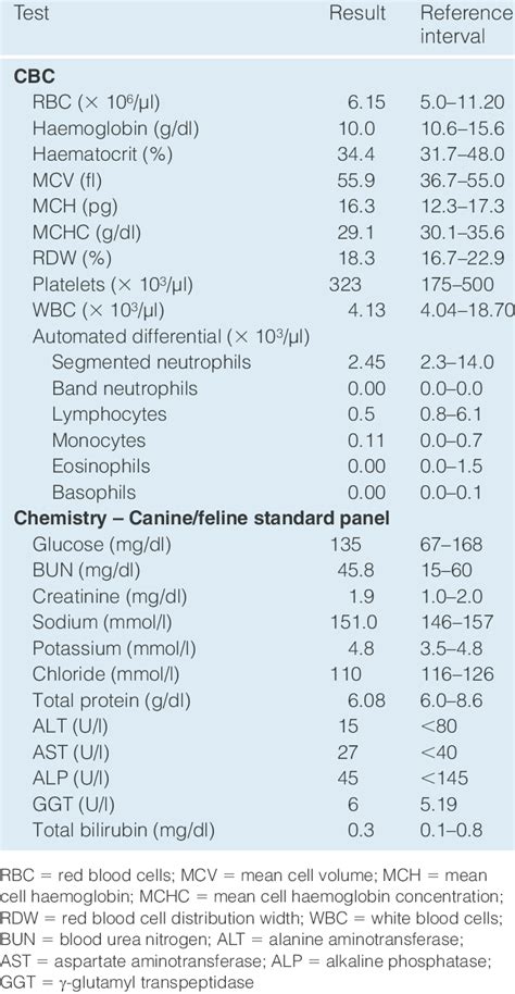 Complete Blood Count Cbc And Serum Biochemistry Panel Download Table