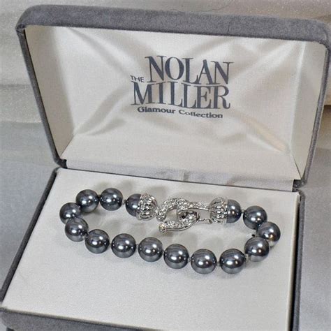 Vintage Nolan Miller Gray Pearl Rhinestone Bracelet Glass Pearl