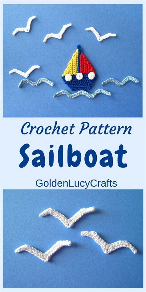 Crochet Pattern Sailboat Seagull And Waves Applique Sea Etsy In 2020