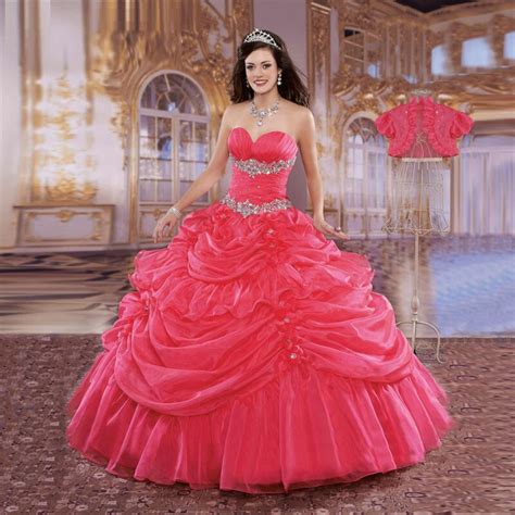 2 Piece Quinceanera Dresses With Jacket Watermelon Red Tiered Ruffles Vestido De Debutante Para