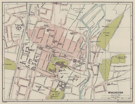 Winchester Town City Plan Hampshire 1920 Old Antique Vintage Map Chart