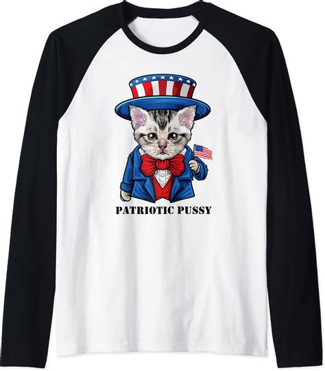 Funny Patriotic Pussy 4th Of July Cat Kitty Raglan
