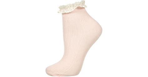 Lyst Topshop Lace Trim Ankle Socks In Pink