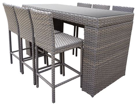 Monterey Bar Table Set Barstools 7 Piece Wicker Patio Furniture Grey