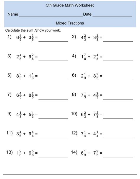 Printable Math Worksheets For 5th Graders